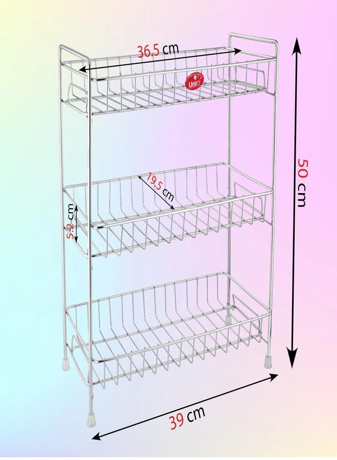 Unify Stainless Steel 3 Tier Kitchen Countertop Spice Container Organizer Rack With Shelf Liner For Cabinet Pantry Office (Chrome) (3 Tier) - Tiered Shelf - Image 2